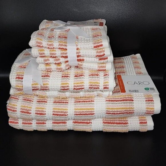 Caro Home 8pc Striped Autumnal Multicolor Cotton Towel Set 2 Bath 2 Hand 4 Tip - Picture 5 of 10